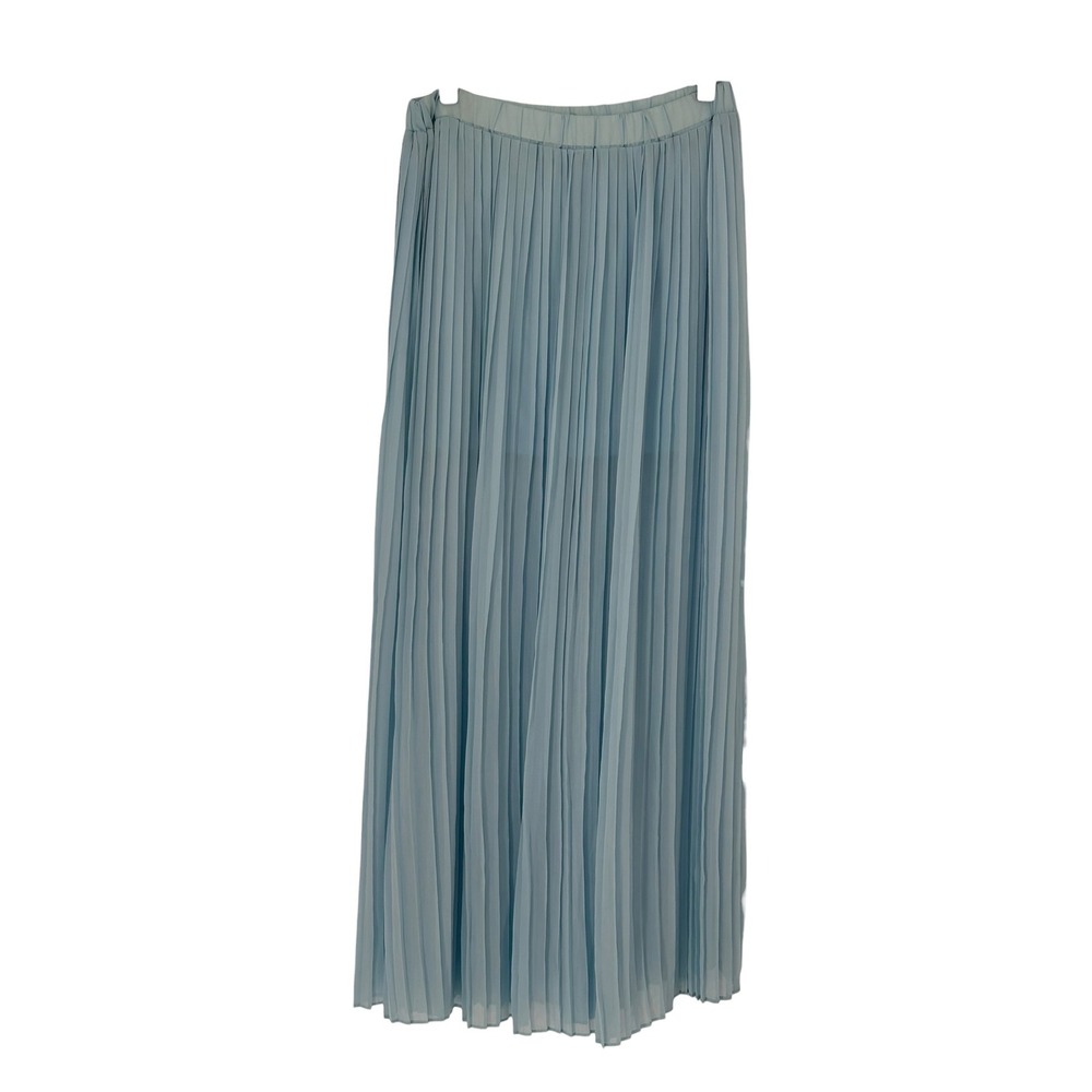 Depri Pleated Maxi Skirt Light Blue Chiffon Accordion Elastic Waist Large